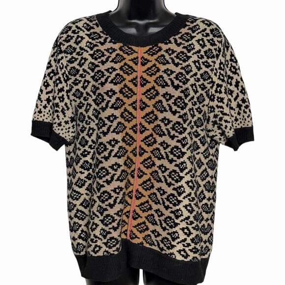 ANTHROPOLOGIE MAEVE ELLINOR SHORT SLEEVE SWEATER BOHO AZTEC ANIMAL PRINT SIZE S - Picture 1 of 7